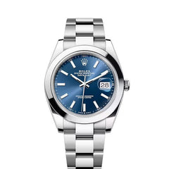 Rolex Datejust 41mm Blue Dial Smooth Bezel Oyster Band Stainless Steel Watch 126300