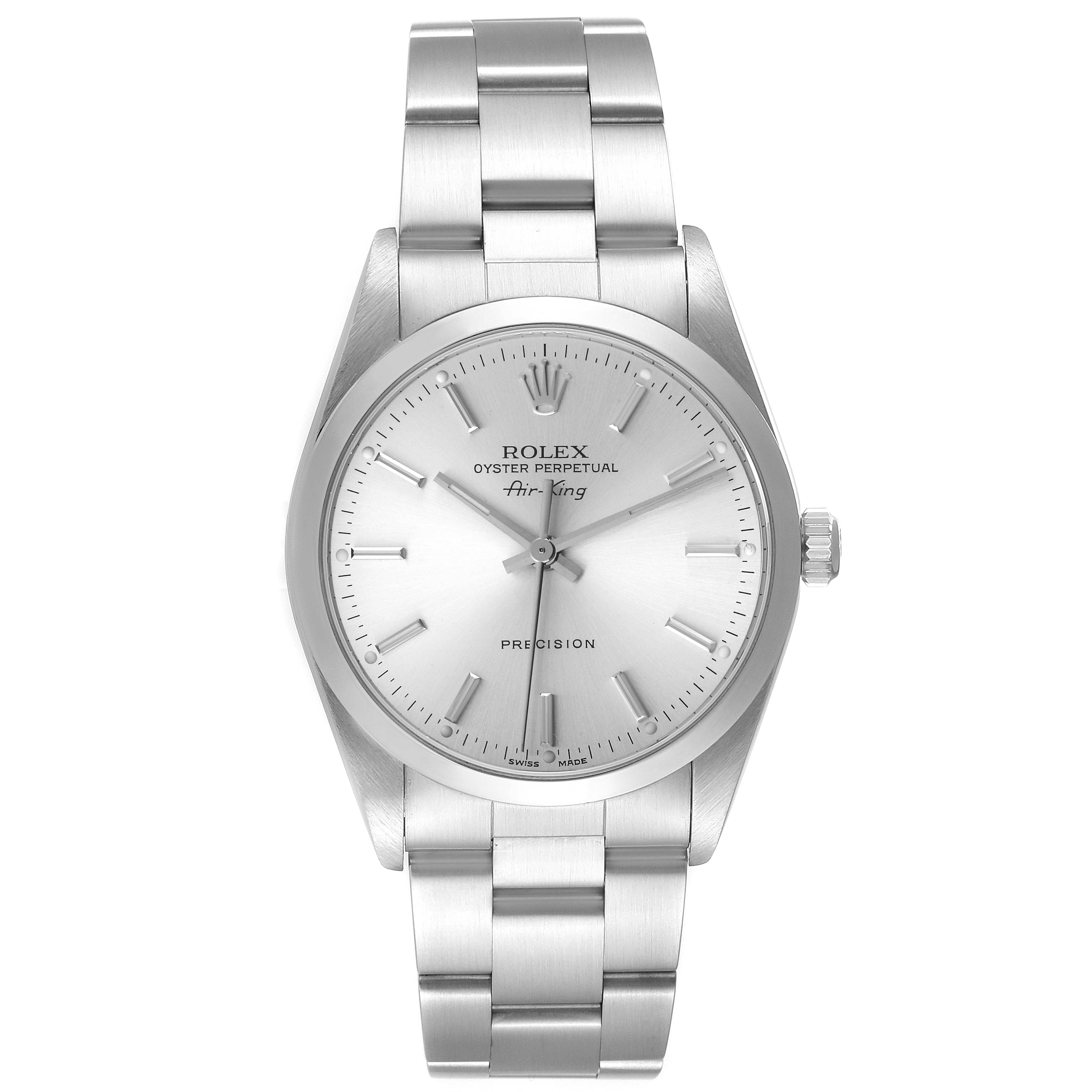 Rolex Oyster Perpetual Air-King 34mm Silver Dial SS Smooth Bezel Oyster Band Stainless Steel Watch 14000