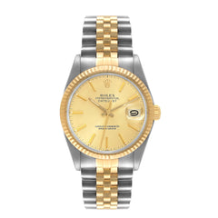 Rolex Datejust 36mm 2 Tone 18k Yellow Gold & Stainless Steel Champagne Gold Dial Fluted Bezel Jubilee Watch 16013
