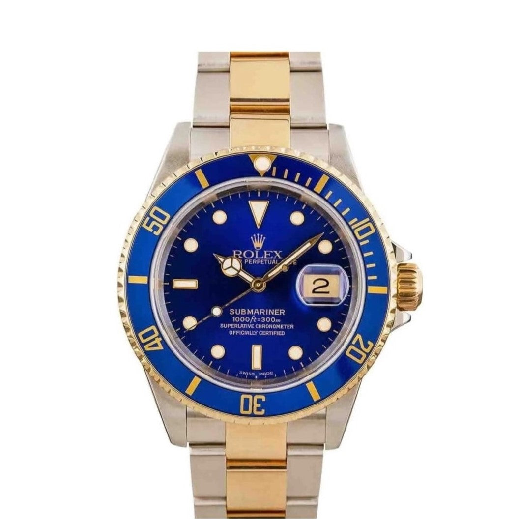 Rolex Submariner 40mm 2 Tone 18k Yellow Gold & Stainless Steel Date Blue Dial & Bezel Stainless Steel Watch 16613