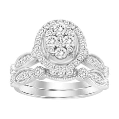 LADIES BRIDAL SET 1.00CT ROUND DIAMOND 14K WHITE GOLD