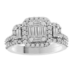 LADIES BIRDAL RING 1.25CT ROUND/BAGUETTE DIAMOND 14K WHITE GOLD