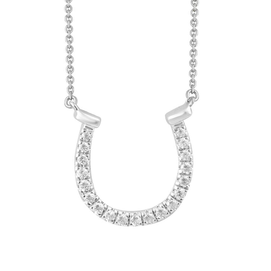 LADIES NECKLACE 0.10CT ROUND DIAMOND 10K WHITE GOLD