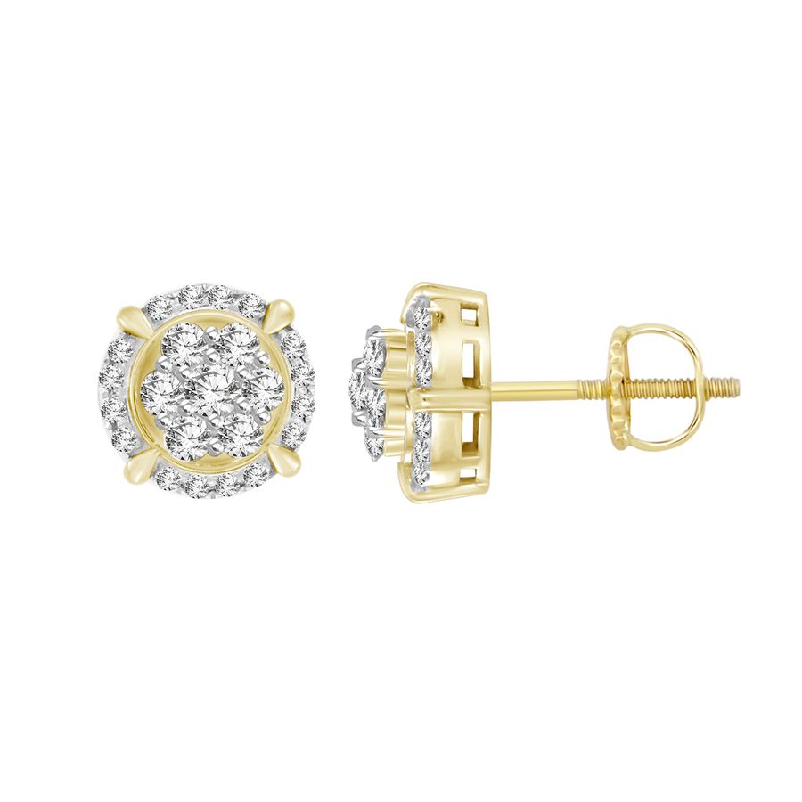 LADIES STUD EARRINGS 0.50CT ROUND DIAMOND 10K YELLOW GOLD