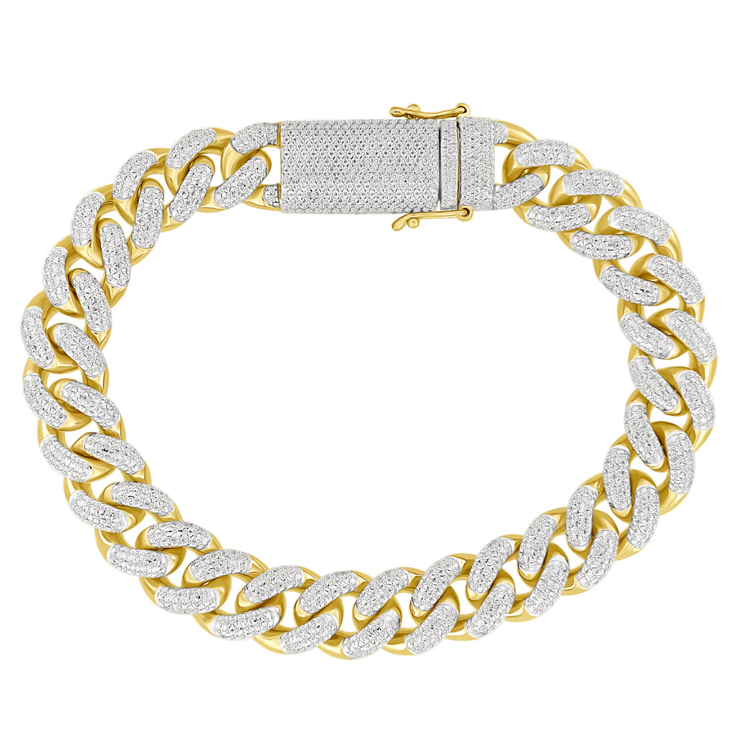 MEN'S BRACELET 3.40CT ROUND DIAMOND 10K YELLOW GOLD