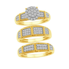 UNISEX TRIOS SET 0.75CT ROUND DIAMOND 10K YELLOW GOLD