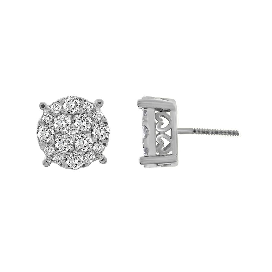 LADIES STUD EARRINGS 2.00CT ROUND DIAMOND 10K WHITE GOLD