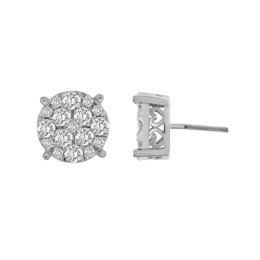 LADIES STUD EARRINGS 1.50CT ROUND DIAMOND 10K WHITE GOLD