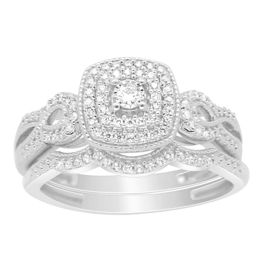 LADIES BRIDAL SET 0.25CT ROUND DIAMOND 10K WHITE GOLD