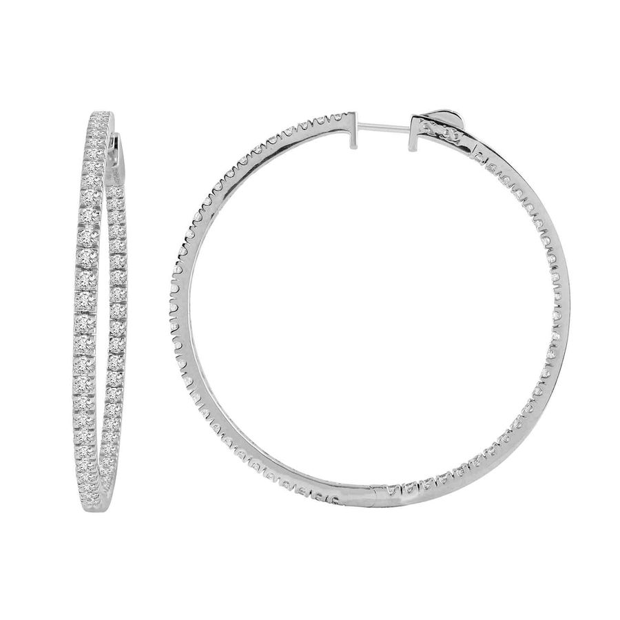 LADIES HOOP EARRINGS 5.00CT ROUND DIAMOND 14K WHITE GOLD