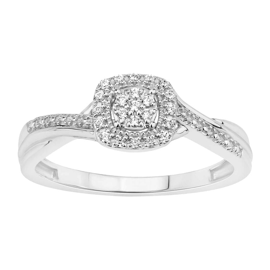 LADIES RING 0.10CT ROUND DIAMOND 10K WHITE GOLD