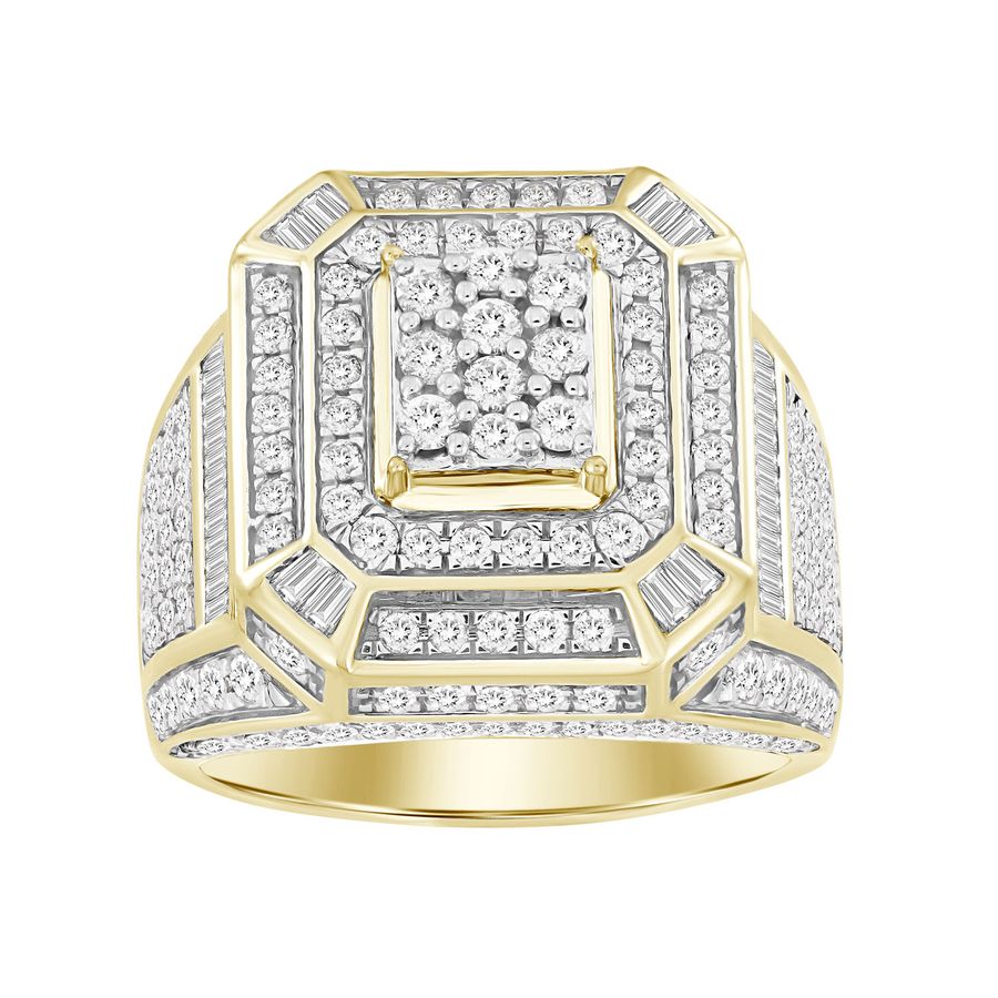 MEN'S RING 2.60CT ROUND/BAGUETTE DIAMOND 14K YELLOW GOLD