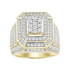 MEN'S RING 2.60CT ROUND/BAGUETTE DIAMOND 14K YELLOW GOLD