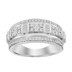 MEN'S RING 1.00CT ROUND/BAGUETTE DIAMOND 14K WHITE GOLD