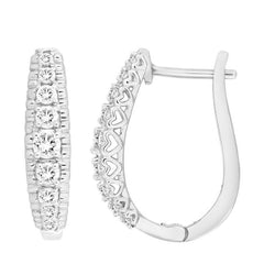 LADIES HOOP EARRINGS 0.50CT ROUND DIAMOND 10K WHITE GOLD