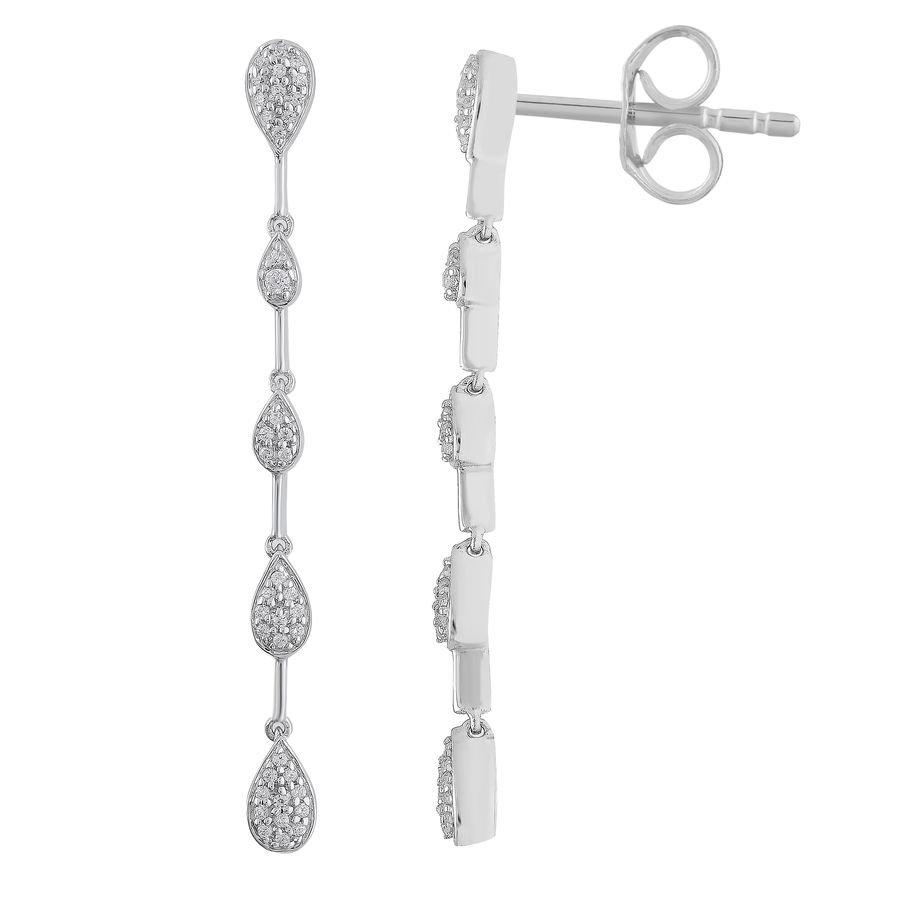 LADIES LINEAR EARRINGS 0.15CT ROUND DIAMOND 10K WHITE GOLD