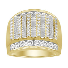 MEN'S RING 3.00CT ROUND/BAGUETTE DIAMOND 10K YELLOW GOLD