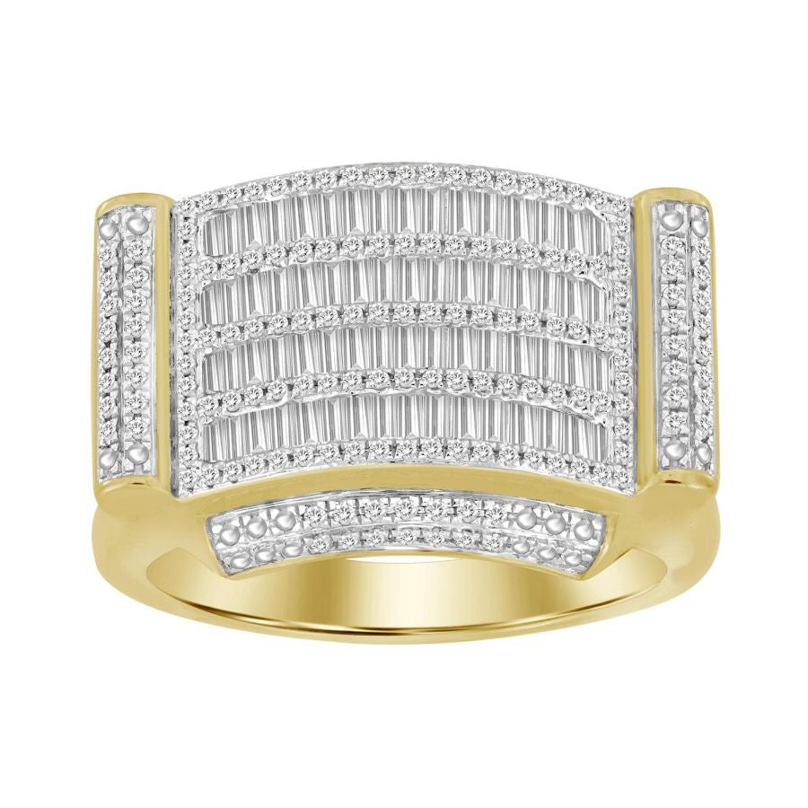 MEN'S RING 1.00CT ROUND/BAGUETTE DIAMOND 10K YELLOW GOLD