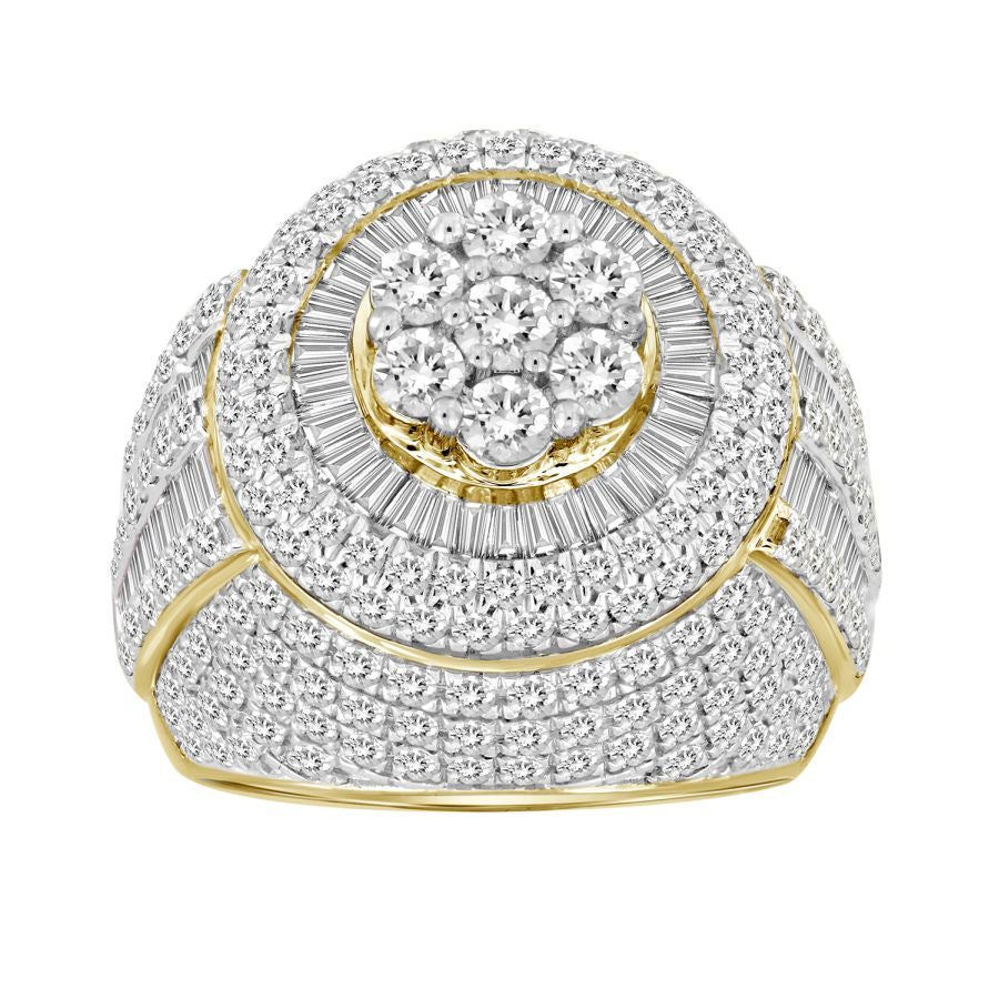 MEN'S RING 5.00CT ROUND/BAGUETTE DIAMOND 10K YELLOW GOLD