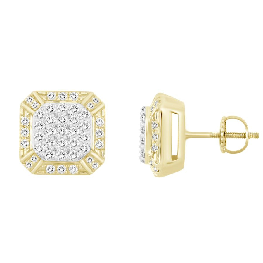 LADIES STUD EARRINGS 1.00CT ROUND DIAMOND 10K YELLOW GOLD