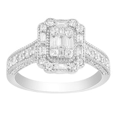 LADIES RING 1.00CT ROUND/BAGUETTE DIAMOND 14K WHITE GOLD