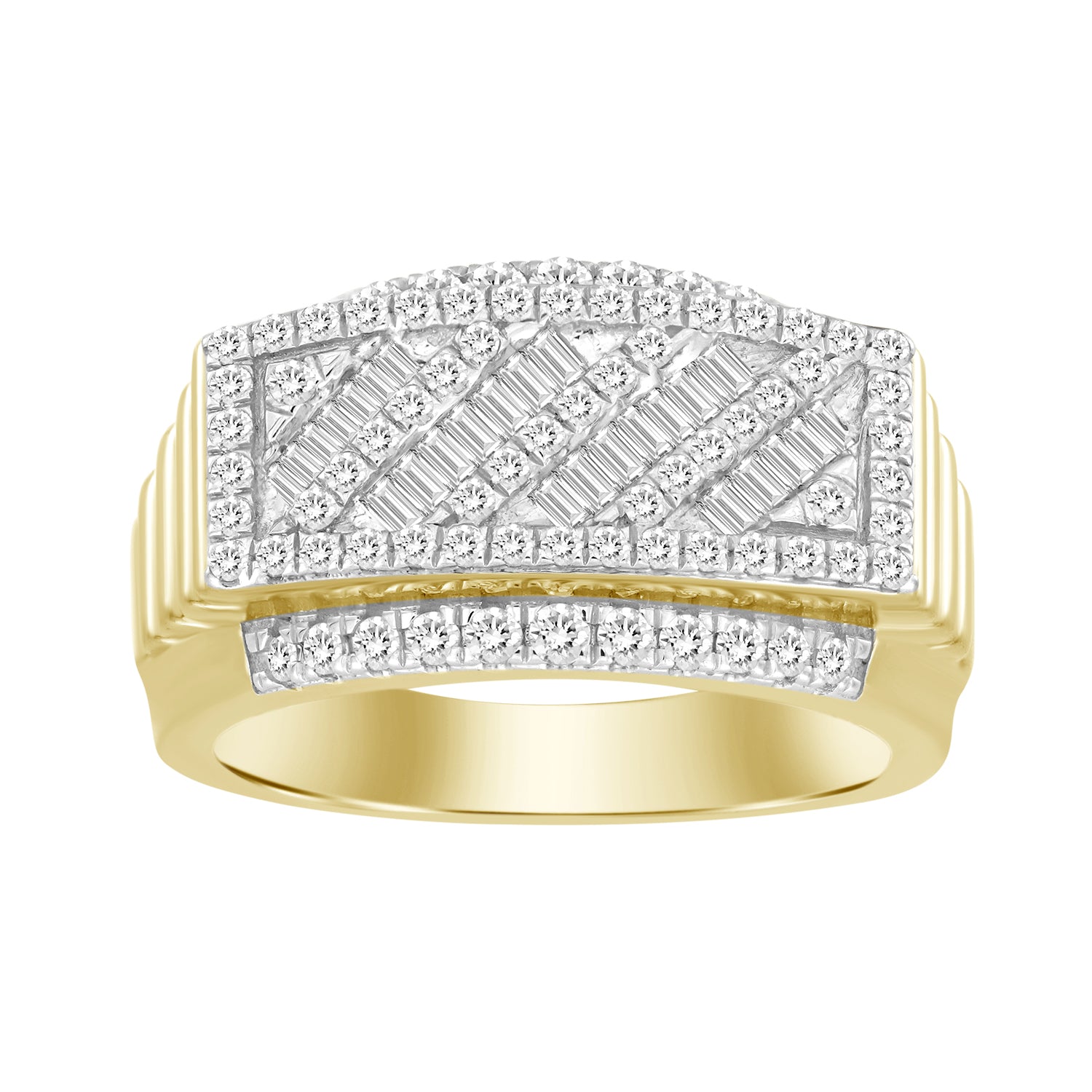 MEN'S BAND 1.00CT ROUND/BAGUETTE DIAMOND 10K YELLOW GOLD