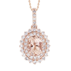 LADIES PENDANT WITH CHAIN 1.35CT OVAL/ROUND DIAMOND 10K ROSE GOLD(CENTER STONE 1.00CT OVAL DIAMOND)