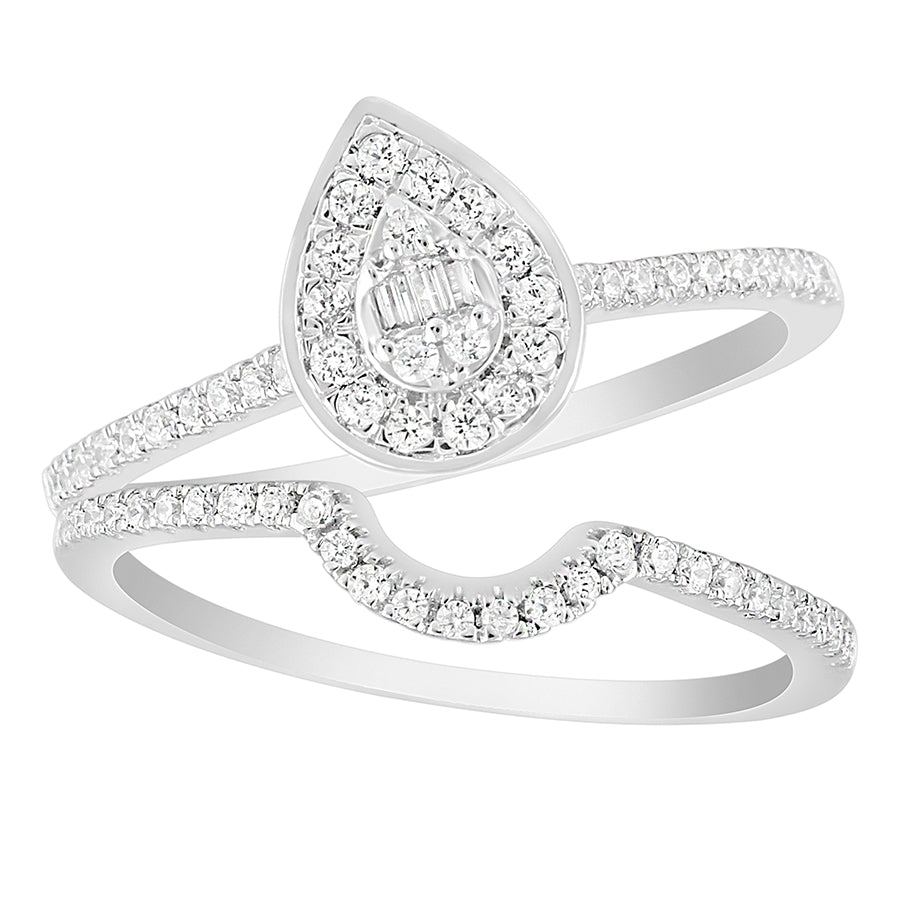 LADIES BRIDAL SET 0.33CT ROUND/BAGUETTE DIAMOND 10K WHITE GOLD