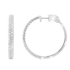 HOOPS EARRINGS 3.00CT ROUND DIAMOND 14K WHITE GOLD