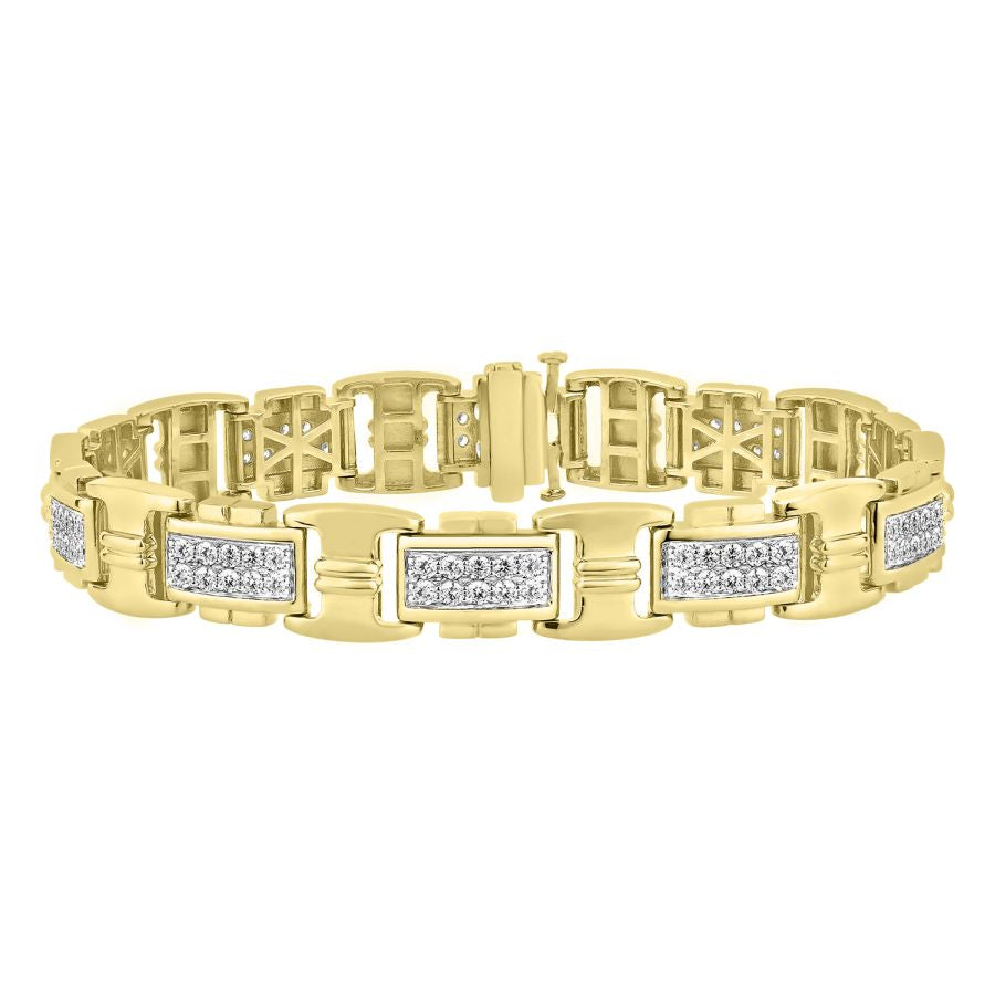 MEN'S BRACELET 3.65CT ROUND DIAMOND 10K YELLOW GOLD