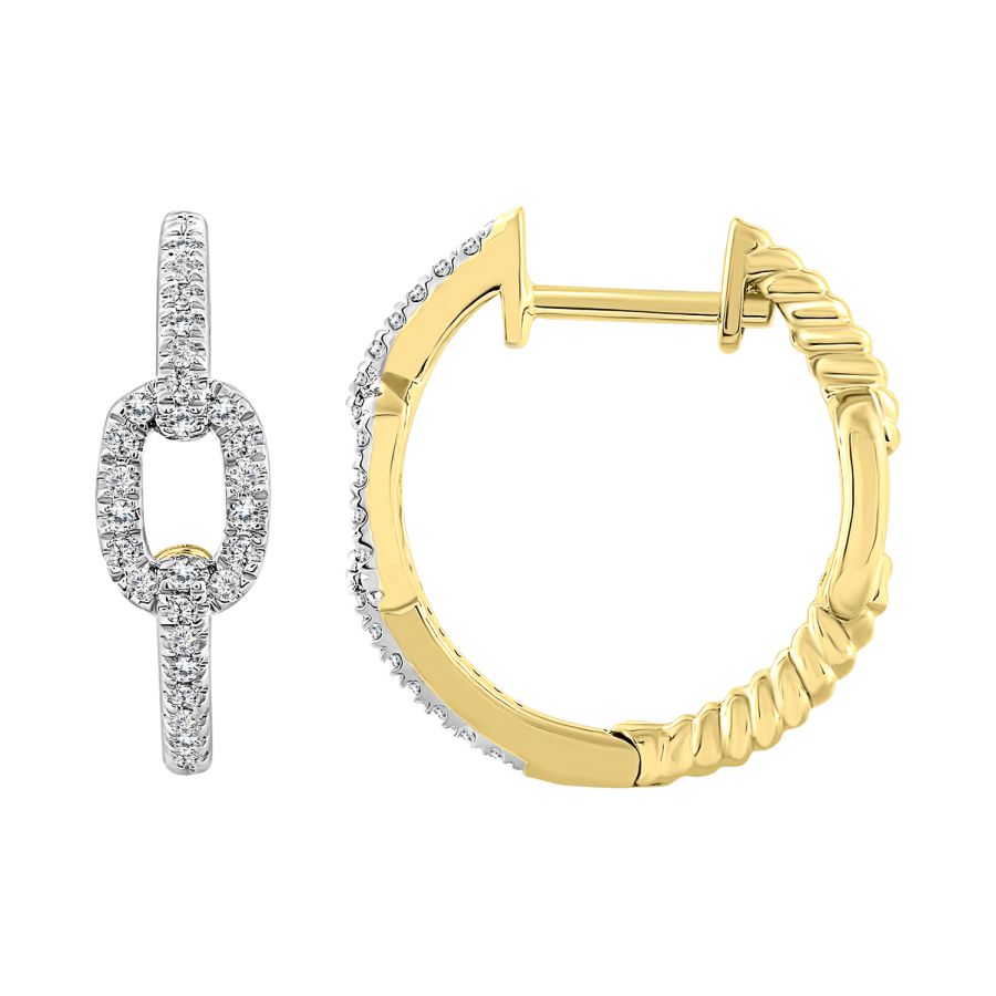 LADIES HOOP EARRINGS 0.15CT ROUND DIAMOND 10K YELLOW GOLD