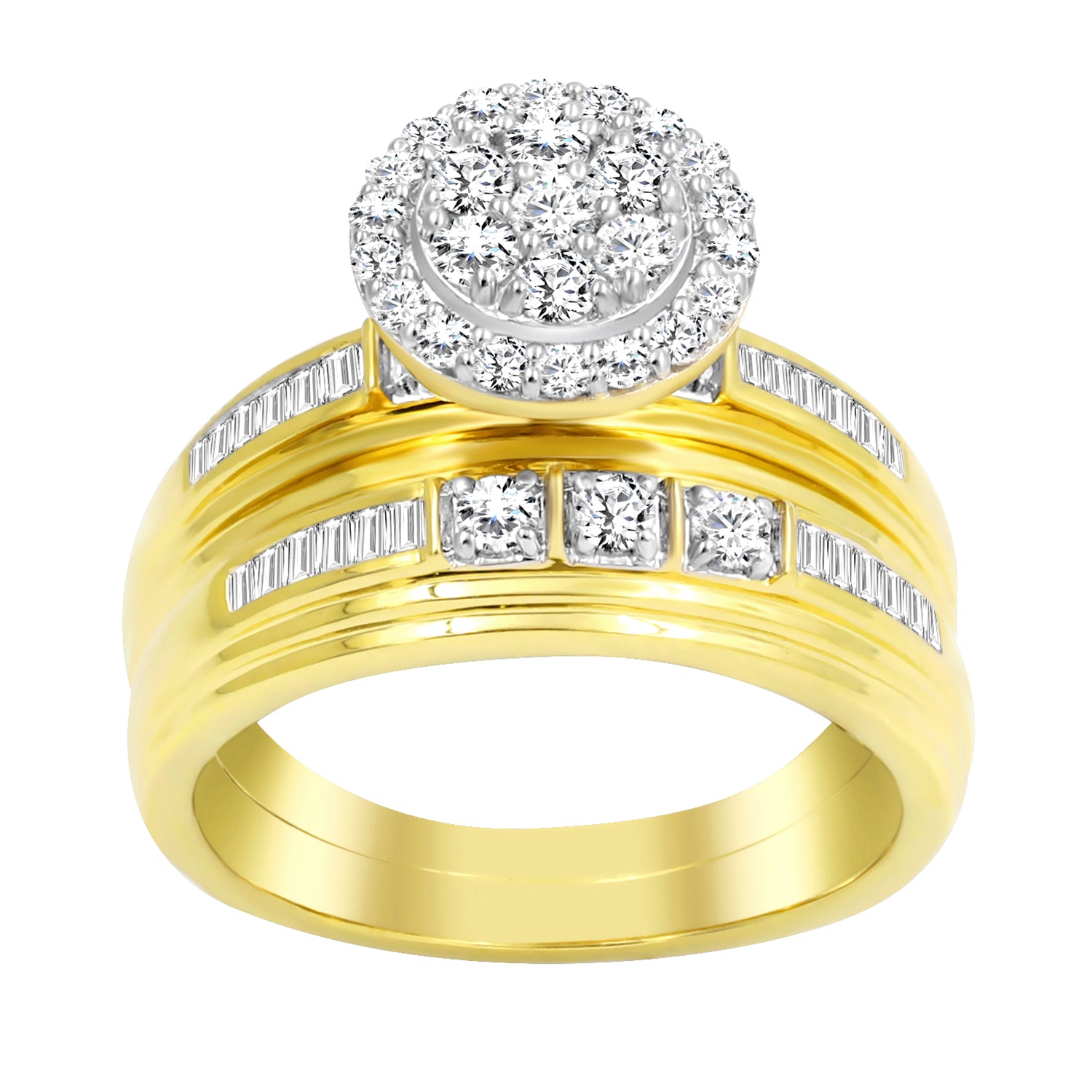 LADIES TRIO SET 1.00CT ROUND/BAGUETTE DIAMOND 10K YELLOW GOLD