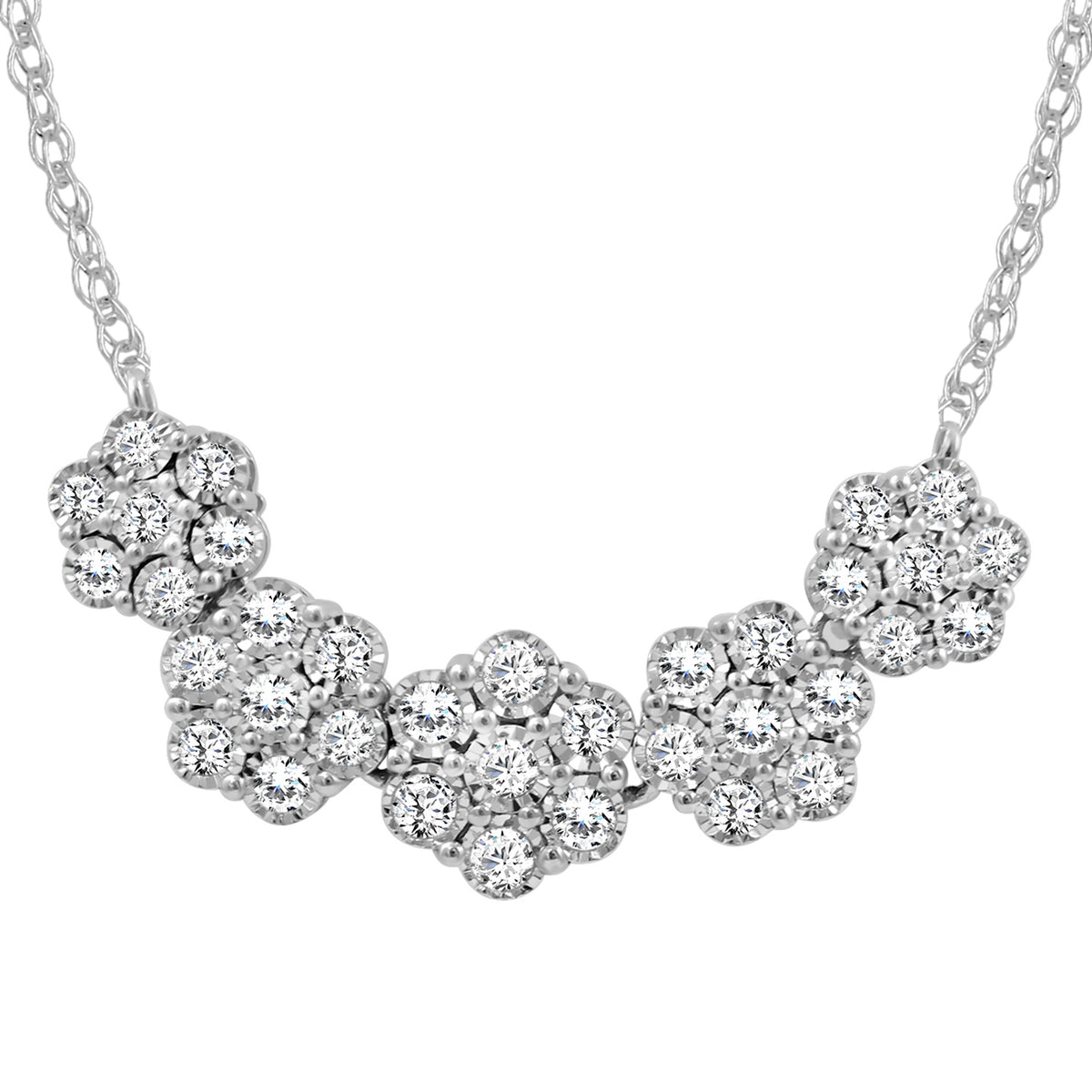 LADIES NECKLACE 1.00CT ROUND DIAMOND 10K WHITE GOLD