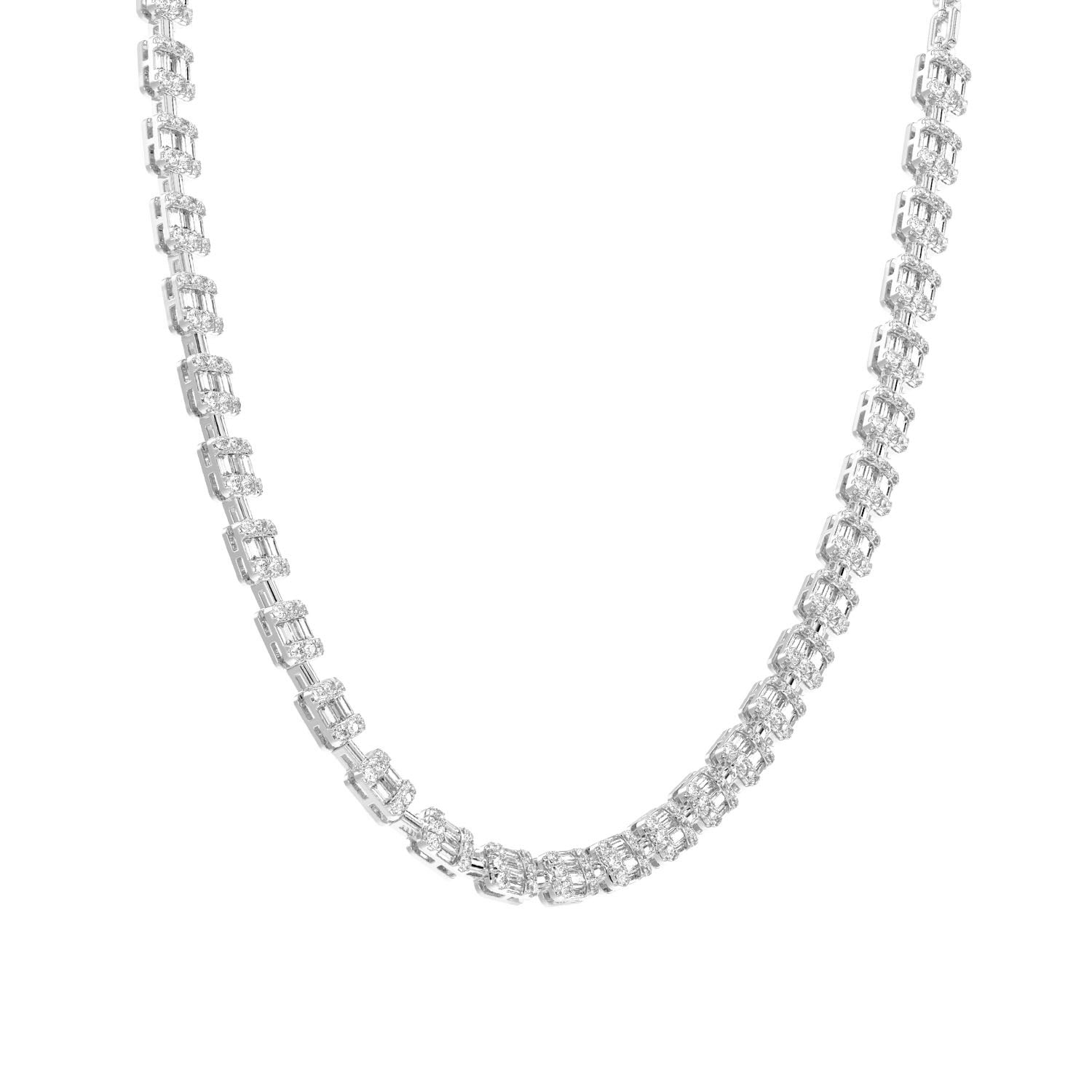 LADIES NECKLACE 4.00CT ROUND/BAGUETTE DIAMOND 14K WHITE GOLD