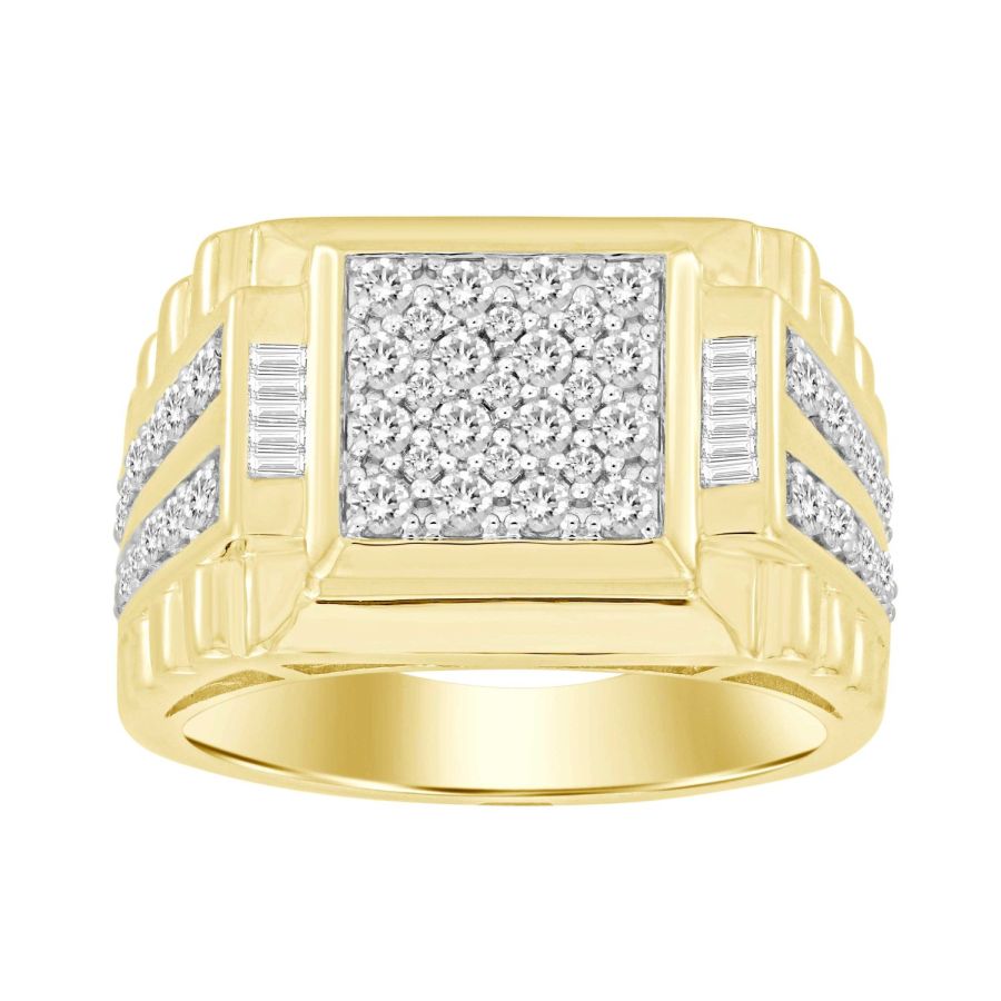 MEN'S RING 1.00CT ROUND/BAGUETTE DIAMOND 10K YELLOW GOLD