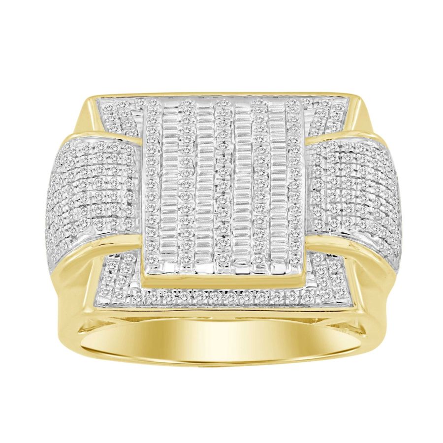 MEN'S RING 1.00CT ROUND/BAGUETTE DIAMOND 10K YELLOW GOLD