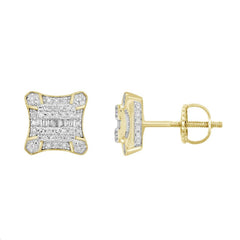 LADIES EARRING 0.25CT ROUND/BAGUETTE DIAMOND 10K YELLOW GOLD