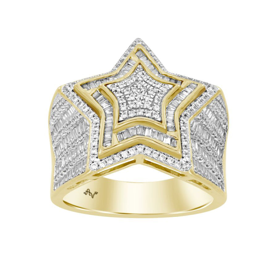 MEN'S RING 1.50CT ROUND/BAGUETTE DIAMOND 10K YELLOW GOLD