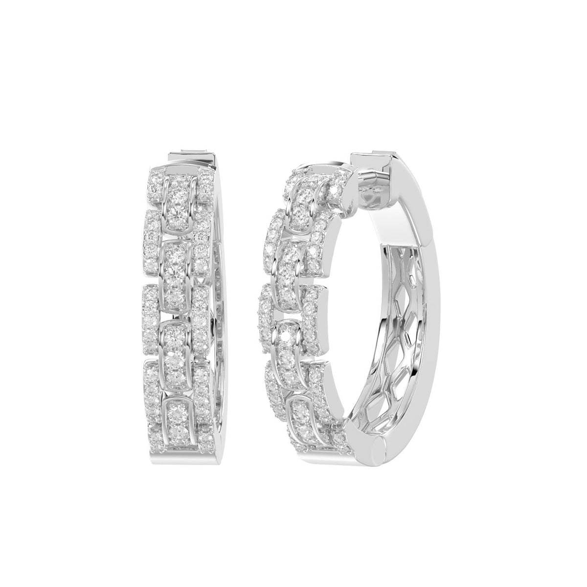 LADIES HOOPS EARRINGS 1.00CT ROUND DIAMOND 14K WHITE GOLD