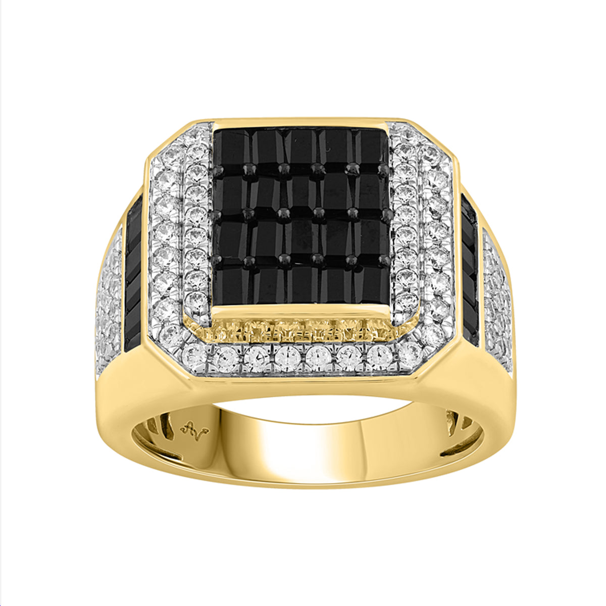 MEN'S RING 2.00CT ROUND/BLACK/BAGUETTE DIAMOND 10K YELLOW GOLD