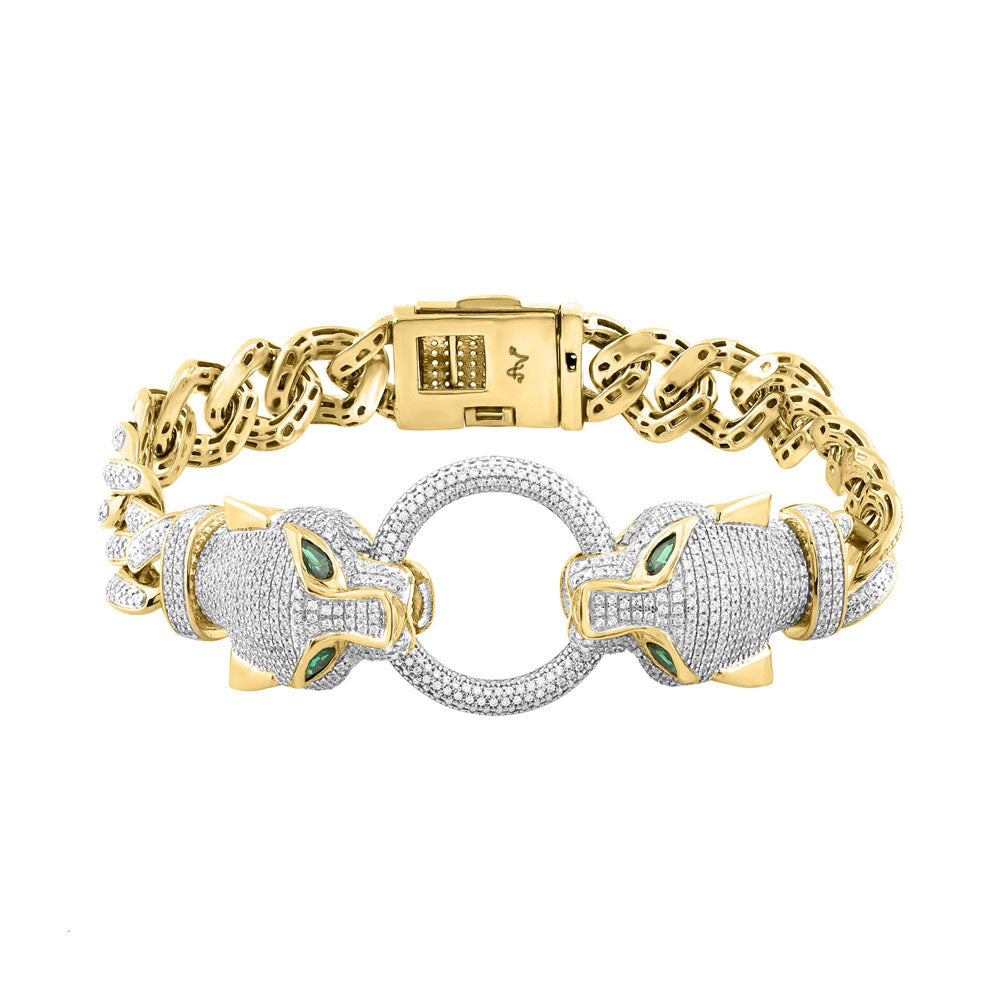 MEN'S BRACELET 2.35CT ROUND/EMERALD DIAMOND 10K YELLOW GOLD (CENTER STONE 0.65CT PEAR EMERALD DIAMOND)