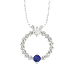 LADIES PENDANT WITH CHAIN 0.15CT ROUND/BLUE SAPPHIRE DIAMOND 14K WHITE GOLD (CENTER STONE ROUND BLUE SAPPHIRE-0.10CT)