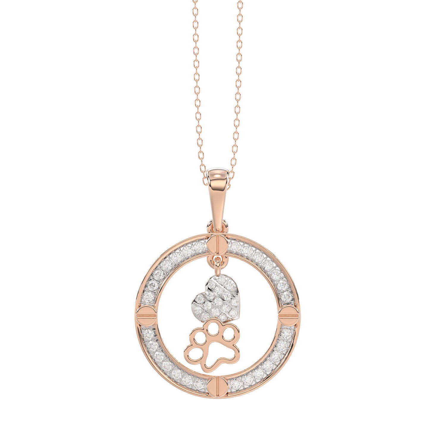 LADIES PENDANT WITH CHAIN 0.25CT ROUND DIAMOND 14K ROSE GOLD