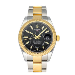 Rolex Sky-Dweller 42mm 2-Tone Stainless Steel & 18k Yellow Gold Black Dial Gold Fluted Bezel Oyster Watch 326933