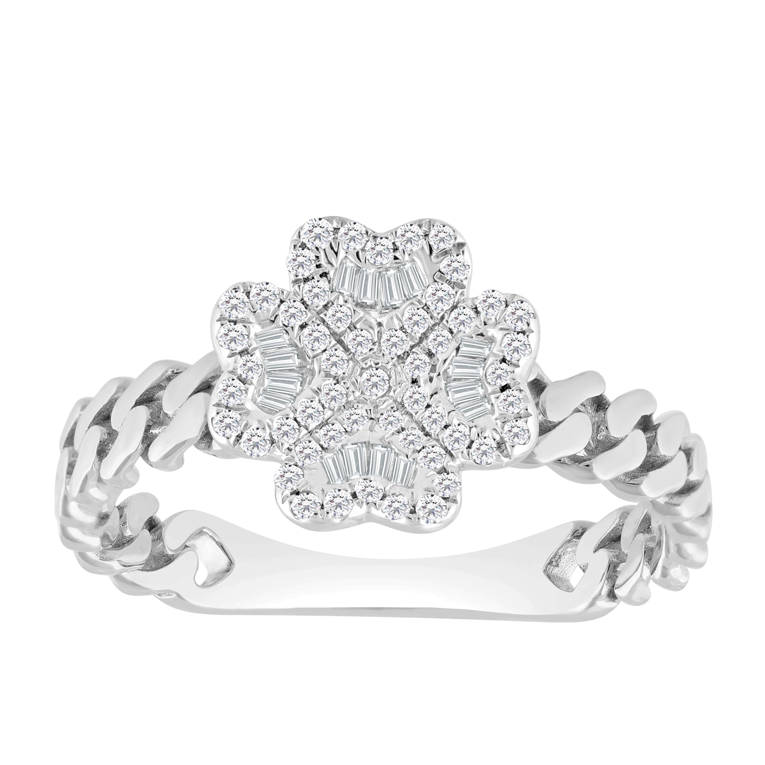 LADIES RING 0.25CT ROUND/BAGUETTE DIAMOND 14K WHITE GOLD