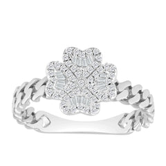 LADIES RING 0.25CT ROUND/BAGUETTE DIAMOND 14K WHITE GOLD