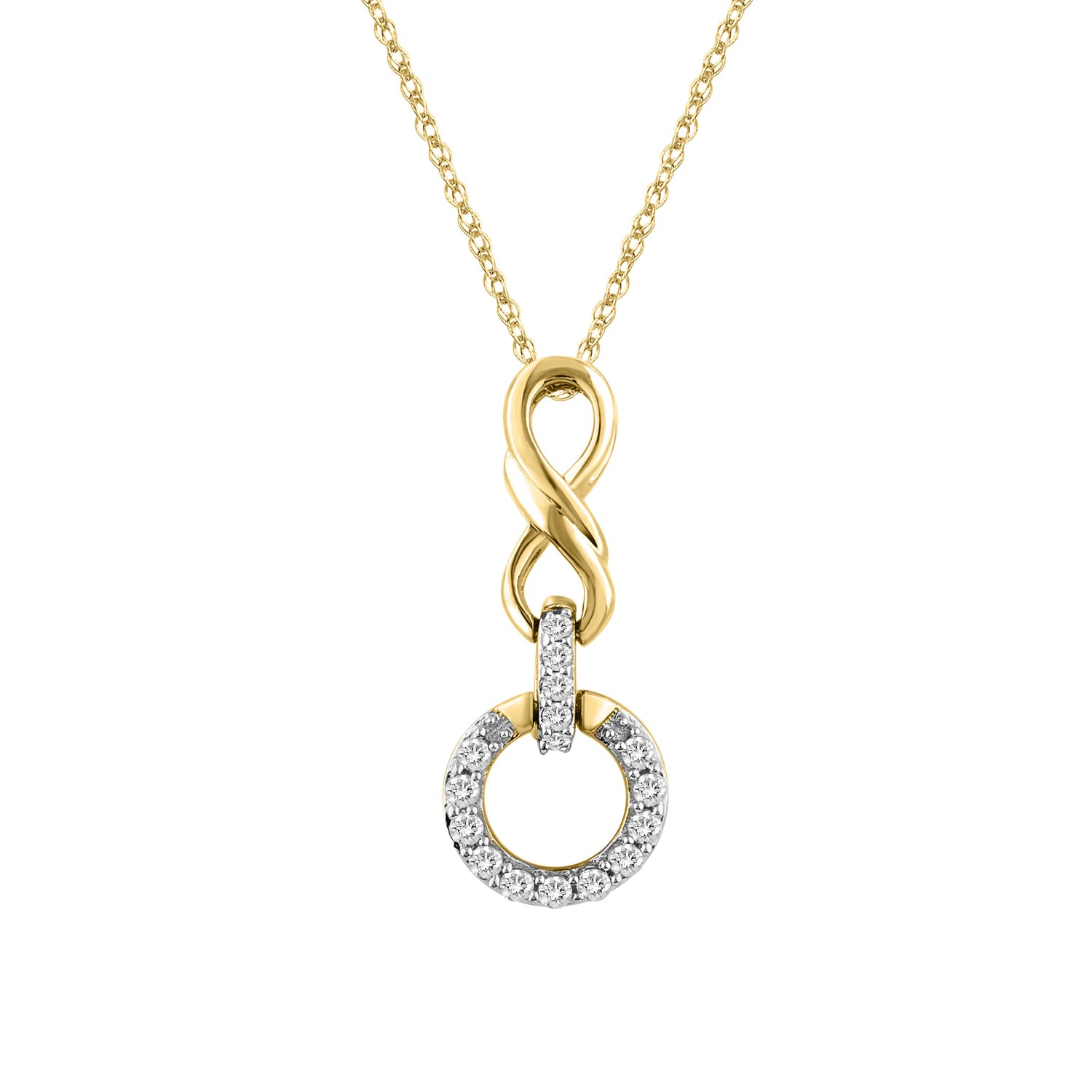 LADIES PENDANT WITH CHAIN 0.10CT ROUND DIAMOND 10K YELLOW GOLD