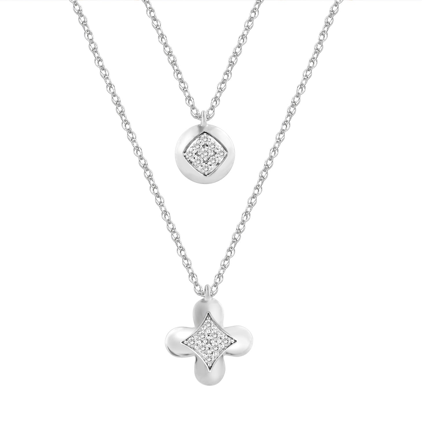 LADIES NECKLACE 0.15CT ROUND DIAMOND 10K WHITE GOLD