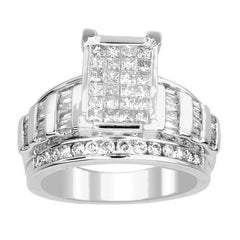 LADIES RING 1.50CT ROUND/PRINCESS/BAGUETTE DIAMOND 10K WHITE GOLD