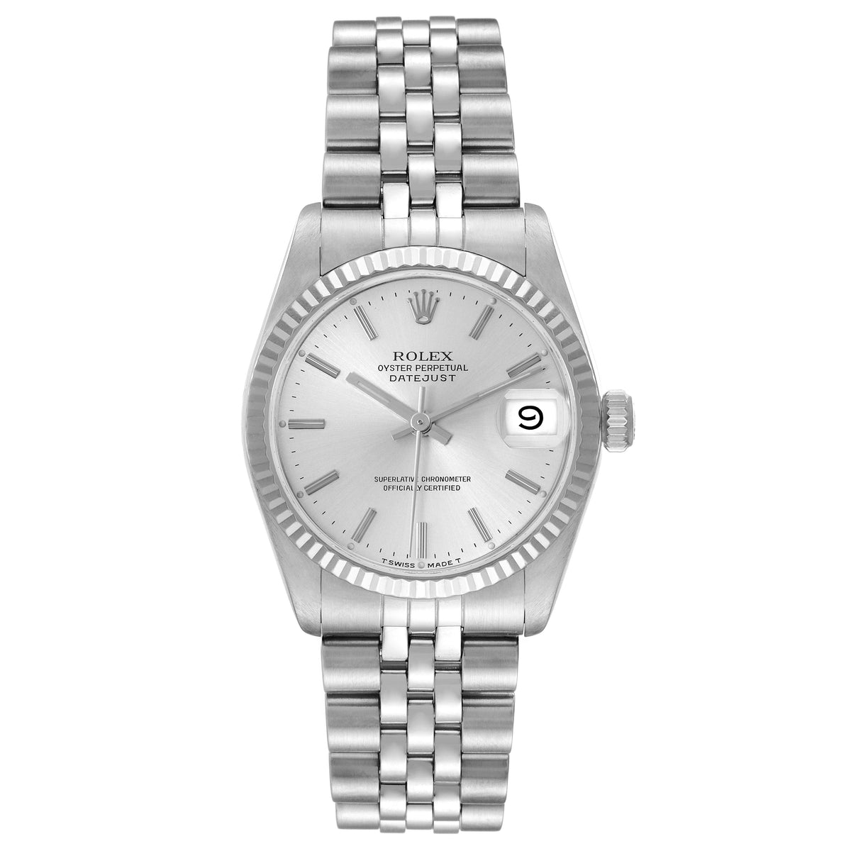 Rolex Datejust 31mm Stainless Steel 18k White Gold Fluted Bezel Silver Dial Jubilee Watch 68274